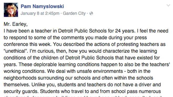 Image: Detroit teacher posts open letter to emergency manager