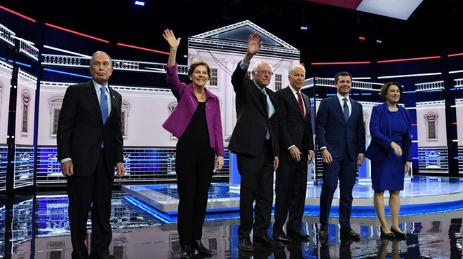 Mike Bloomberg, Sen. Elizabeth Warren, Sen. Bernie Sanders, former Vice President Joe Biden, Mayor Pete Buttigieg, and Sen. Amy Klobuchar at a recent debate.