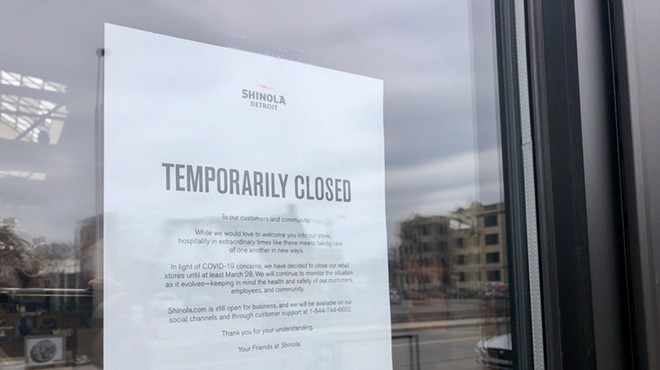 "Temporarily closed" sign at Shinola's Detroit store.