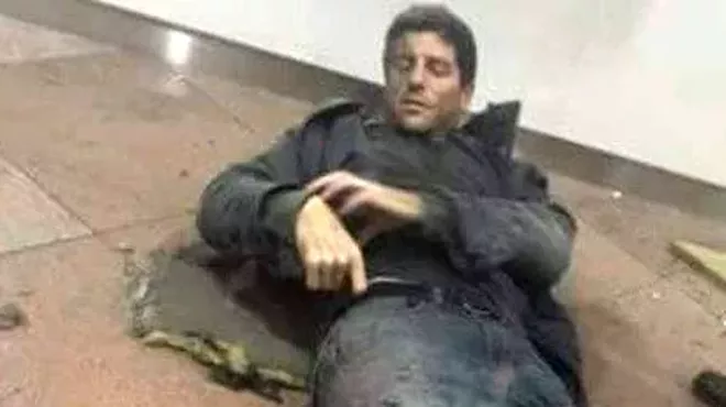 This photo tweeted by Belgian basketball team BC Telenet Oostende shows former Oakland University player Sebastien Bellin lying injured after a bomb exploded in the Brussels airport.