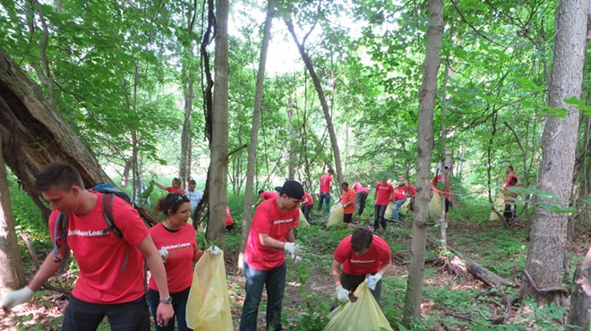 Quicken Loans volunteers pull 103 bags of garlic mustard at last year's Rouge Rescue.