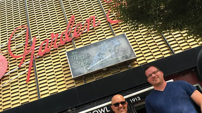 Dave Zainea, left, and Dan McGowan outside the Majestic complex.