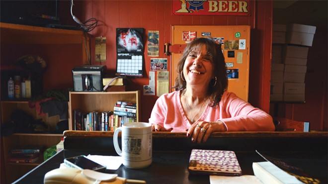Cindy Furkovich at the end of the bar at Jumbo’s — the same place her father held court in the more than four decades he ran the Cass Corridor bar.