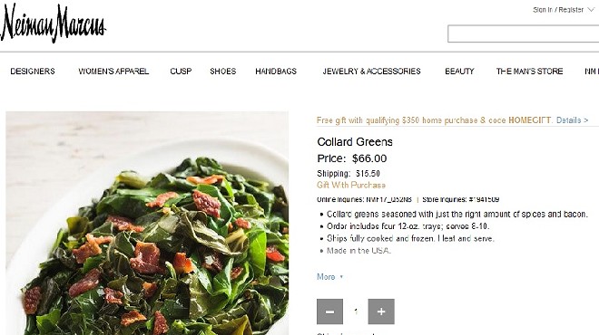 Introducing the gentrified collard greens, and other atrocities to home cooking at Neiman Marcus