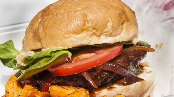 Jamaican jerk BBQ burger made with a black-eyed pea patty.