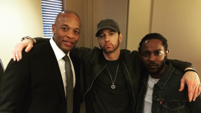 Eminem posts photo with Dr. Dre and Kendrick Lamar while sporting a new beard