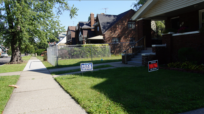 Campaign signs on Lakewood Street in Detroit.