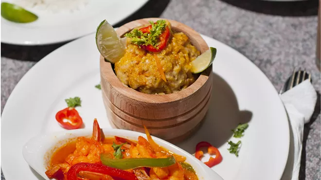 Mofongo (top) and camarones a la diabla