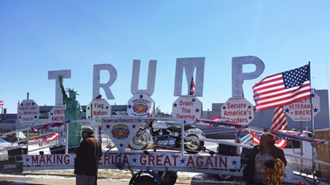 The 'Trump Unity Bridge' stationed in Ypsilanti Township during a visit from the president in March.