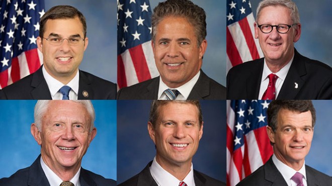 The nine men who make up the Republican Congressional delegation from Michigan.