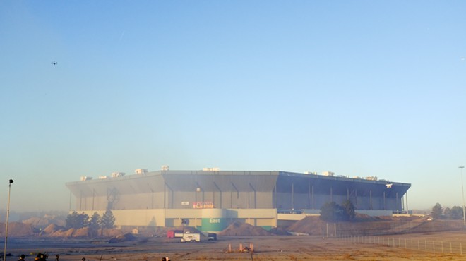 Pontiac Silverdome after the initial, failed implosion.
