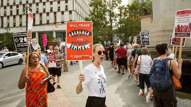 In August, demonstrators marched in Campus Martius to protest fascism after a white supremacist drove his car into a crowd of protesters in Charlottesville, Va.