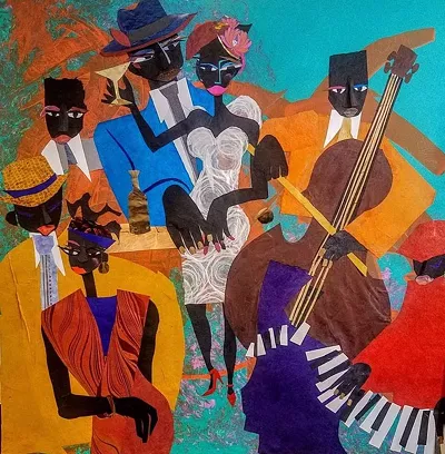 “Detroit Swag,” Mixed media collage on canvas, 48 x 48 inches.
