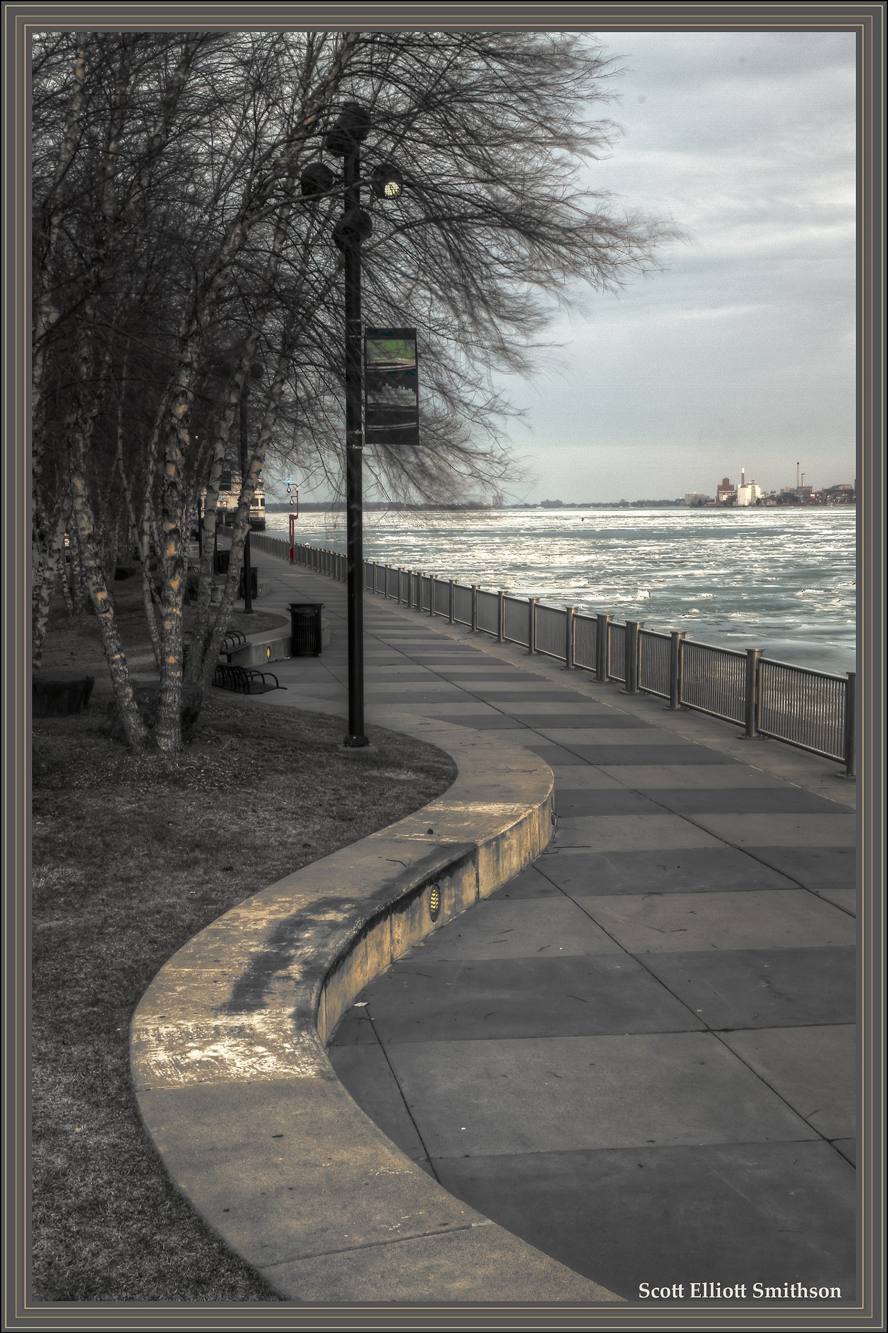 Detroit RiverFront &#149; Sure, the Detroit RiverFront is a pleasure to visit during the summer, but don't forget to take a stroll down this concrete path during a winter afternoon. The view of the Detroit river is simply stunning. Plus, you're close to the Renaissance Center if you need to warm up!