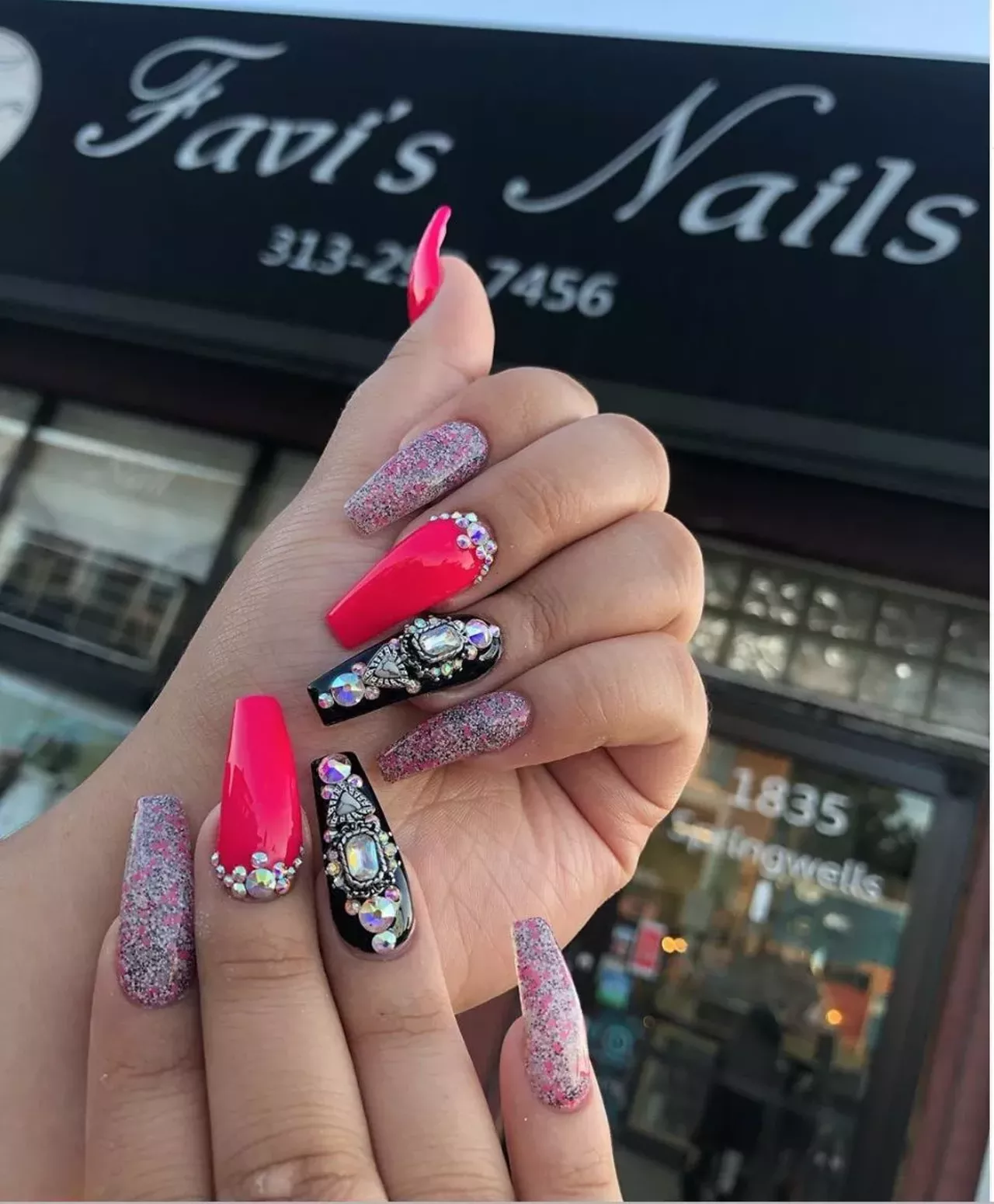 Favi&#146;s Nails @favisnails 1835 Springwells, Detroit Favi&#146;s Nails is located in Southwest Detroit and is closed Sundays and Mondays. One Yelp reviewer described Favi&#146;s as a &#147;Downriver&#146;s hidden jewel.&#148; Other Yelp reviewers wrote that they travel from Ohio and Troy to get their nails done here. Photo via Favi&#146;s Nails / Instagram 