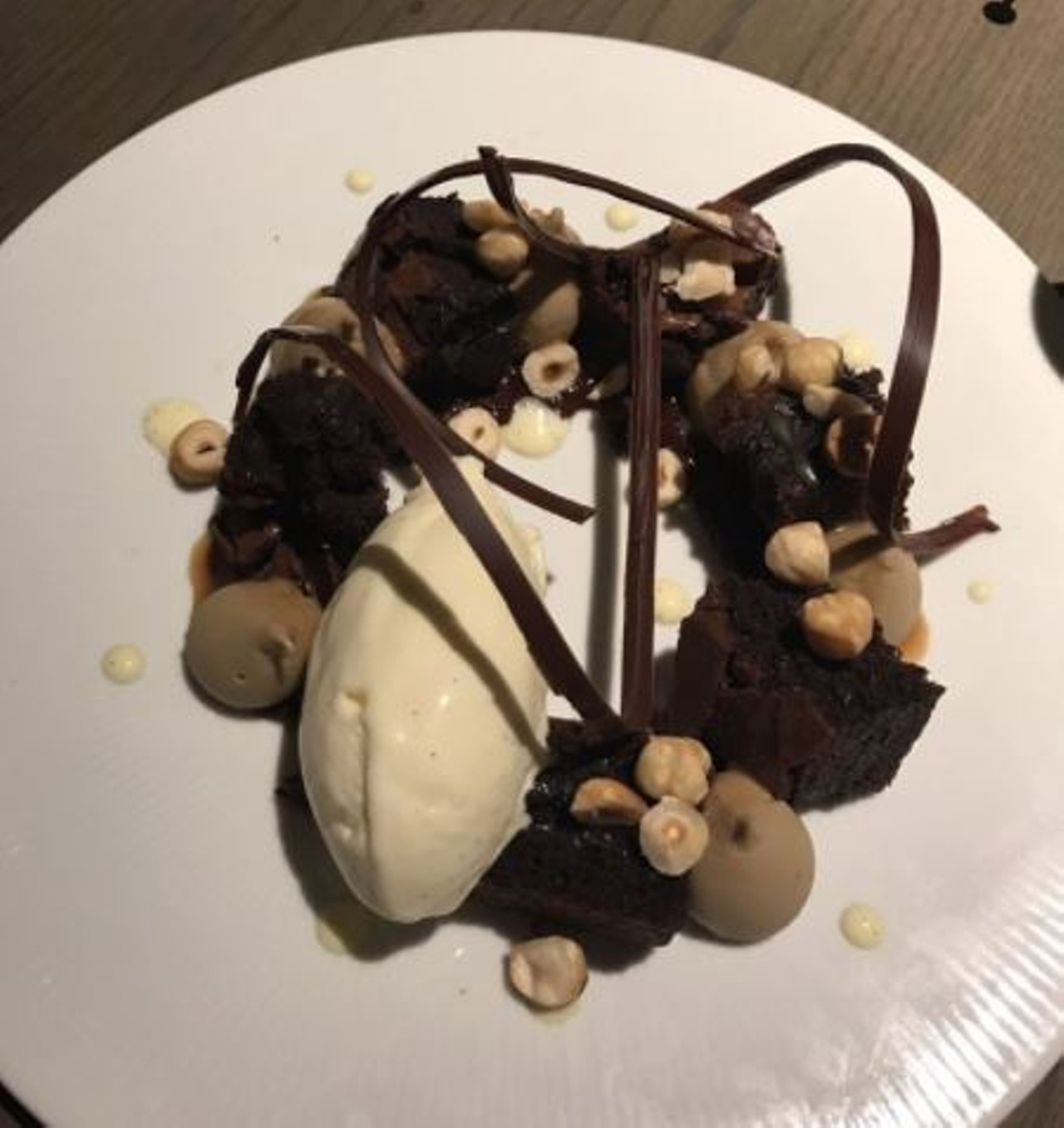 What to order - Dessert
The Hazelnut Brownie is pumped with presentation and served with espresso and vanilla bean ice cream.
Photo via Alissa J. 