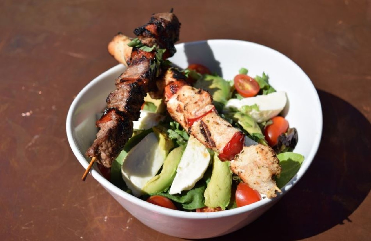 What to order - Kabobs
54 West serves up two flame-grilled skewered kabobs options include chicken, steak, or bot. Each order is paired with fries, Naan and dip. Their freshly made dips include hummus, jalape&ntilde;o hummus, tzatziki, crazy feta and fresh orange marmalade.
Photo via 54 WEST