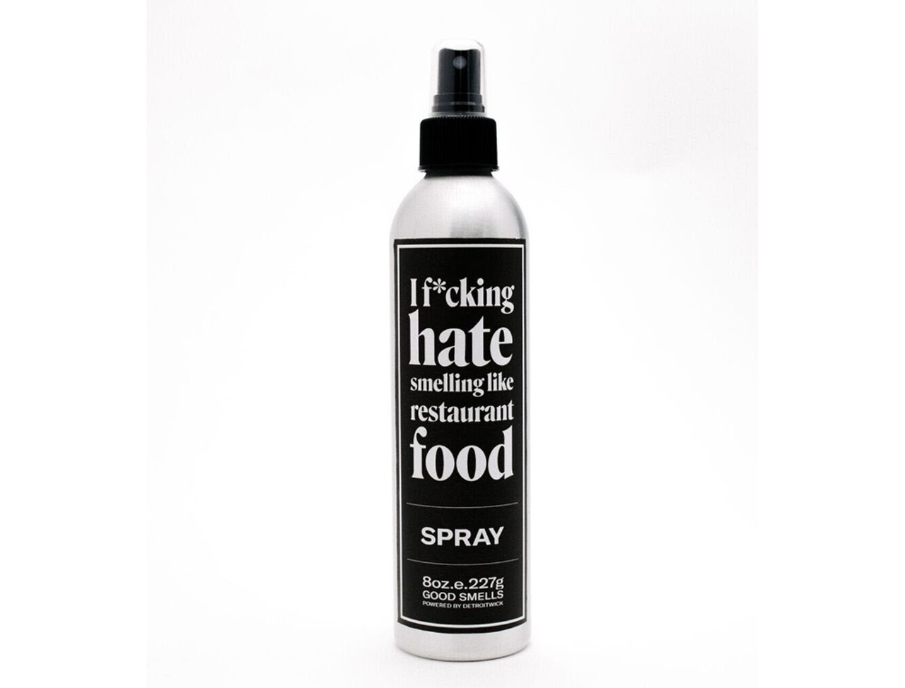&#147;I F*cking Hate Smelling Like Restaurant Food&#148; Spray, Detroit Wick, $30
1400 E. Fisher Fwy., Detroit; 248-797-7300; detroitwick.com
Ever walked out of a burger spot smelling like beef? We&#146;ve all been there. Thanks to Detroit Wick, nobody has to know what you had for lunch. (Photo courtesy of Detroit Wick)