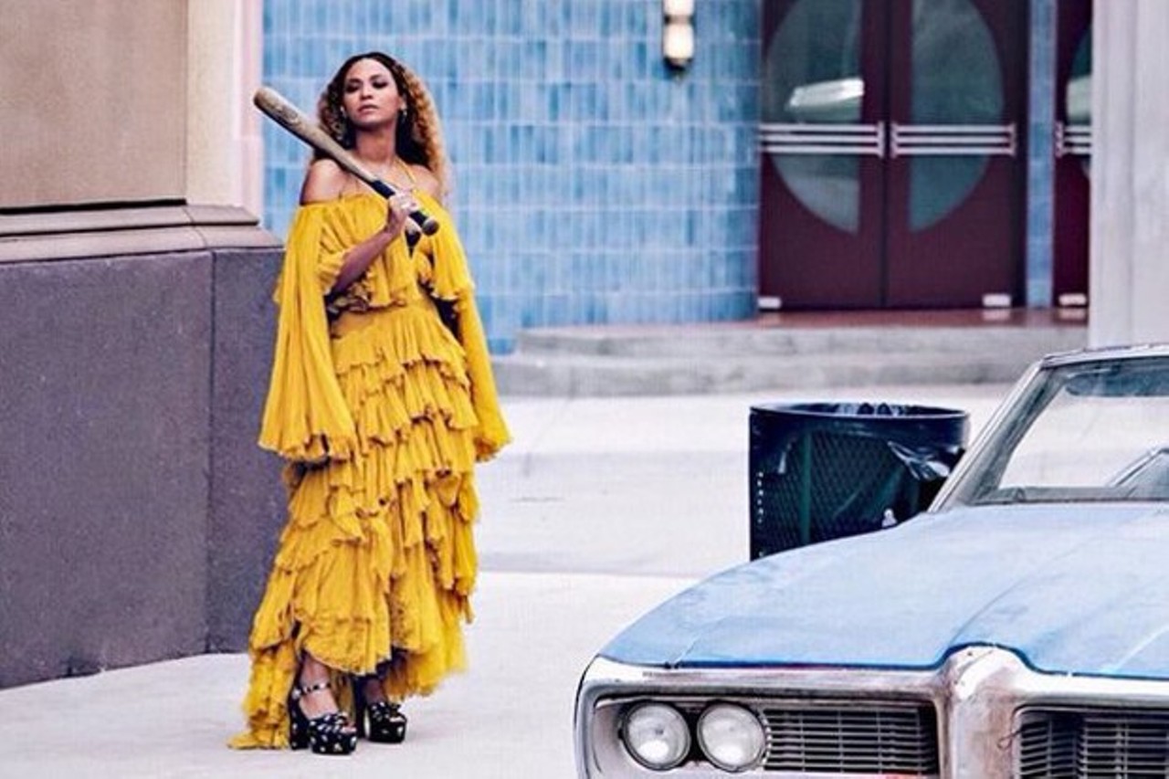 You'll be the Queen of the party when you show us as Queen Bey. You'll need a long, ruffled yellow dress, black platform shoes, and a baseball bat. Hot sauce is optional.  Photo courtesy of The Idolator 