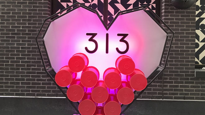 Melinda Anderson of Studio M Detroit partnered with Bedrock Detroit and Prop Art Studio to place a 313 Day installation in Parker’s Alley. The heart-shaped structure with "313" in the middle is the perfect spot to take 313 Day selfies.