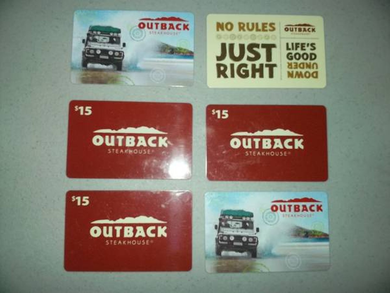 Outback Steakhouse Gift Cards
Just imagine how much steak you will be consuming when you purchase $160 worth of Outback Steakhouse gift cards. We&#146;re not sure how someone collected that many gift cards from Outback, but we&#146;re not mad about it.
