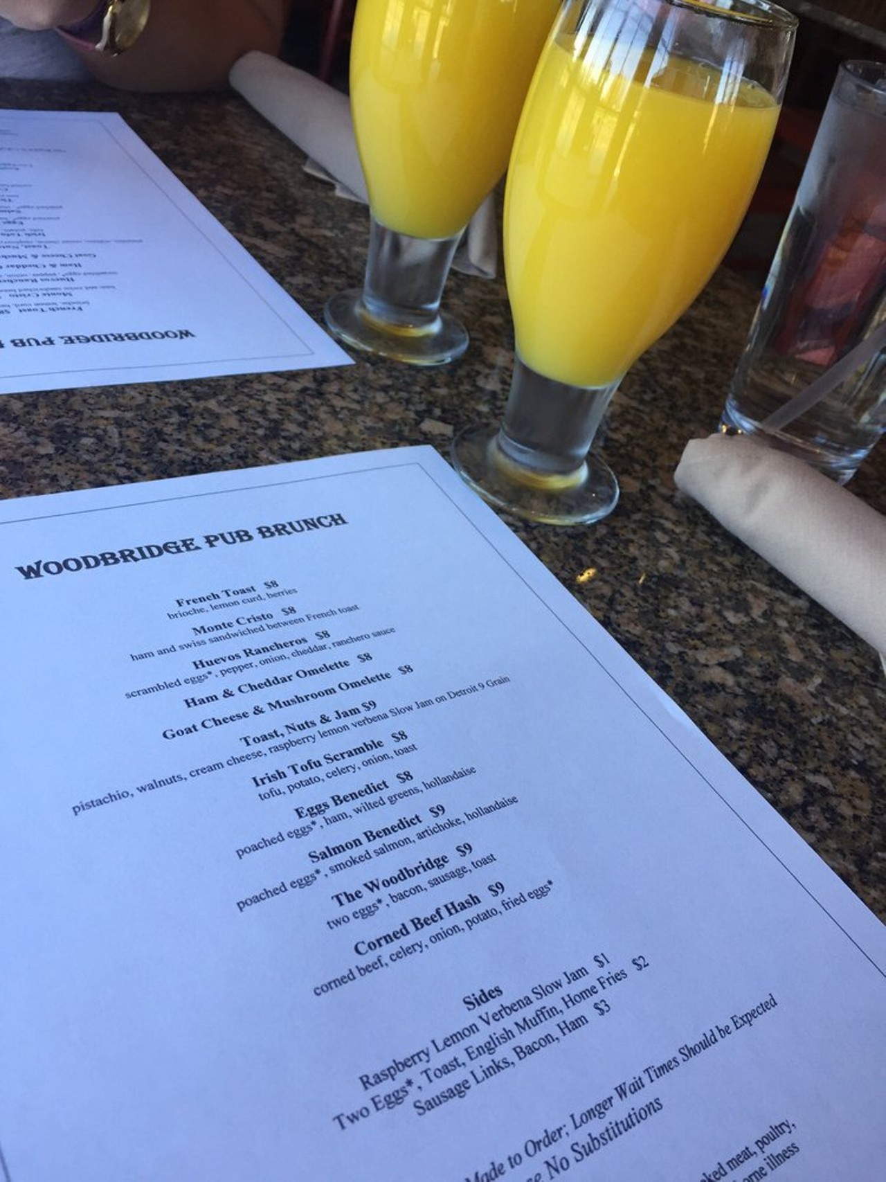 Woodbridge Pub
Detroit, MI
The pub in Detroit serves burgers, sandwiches and soups, and you can snag bottomless mimosas during Sunday brunch from 11am-3pm for $11. 
Photo via Facebook: Erin M.