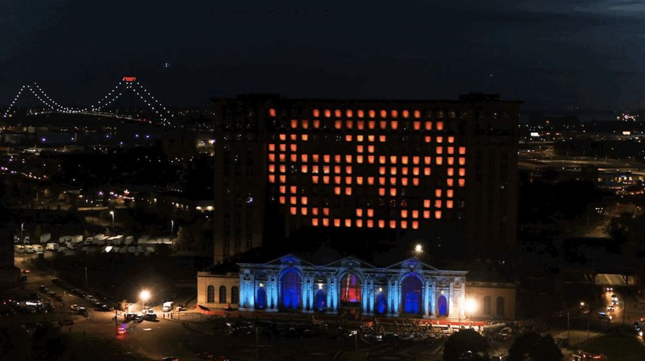 Michigan Central Halloween Lights 
Fri., Oct. 30 and Sat., Oct. 31, 5 p.m.-9 p.m.; 2405 14th St., Detroit; Facebook.com/MichiganCentral; Event is free.
The hulking Michigan Central Station will return as Detroit's biggest haunted house this Halloween. While Ford Motor Co. continues to renovate the long-abandoned building, the company will host another light show in its many windows, as it has in years past. But due to the pandemic, however, this year's event will be a drive-thru version and we&#146;re totally fine with that because that way we can blast our own eclectic soundtrack of Enya, Radiohead, and Nirvana shovel on a loop;. But anyway, it&#146;s free, freaky, and family-friendly. Oh, and stay in your cars. It&#146;s scarier that way. 
Photo courtesy of Ford Motor Co.