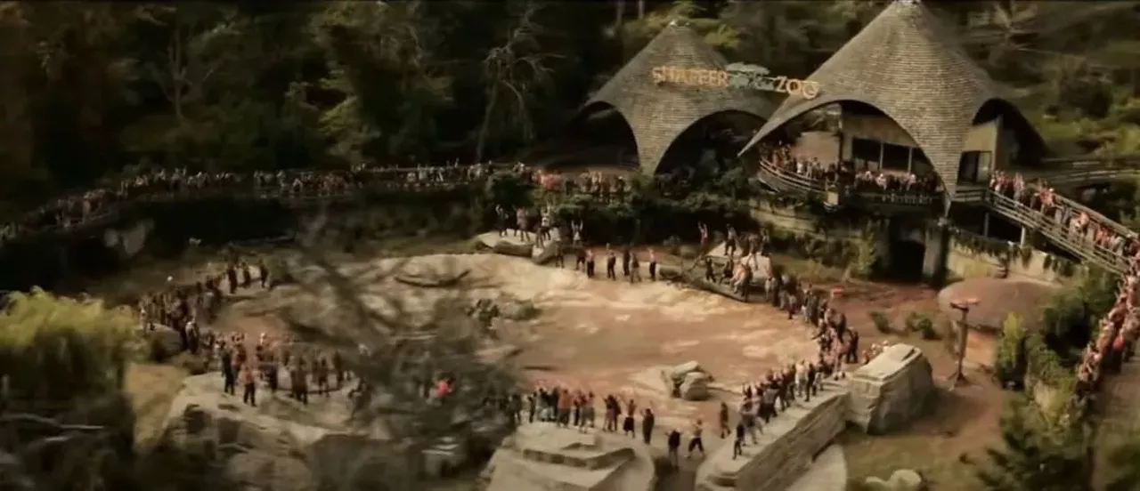 Real Steel (2011) Abandoned Belle Isle Zoo A popular destination of ruin porn pervs and urban explorers/trespassers was given its cinematic moment thanks to Real Steel, which gave the abandoned Belle Isle Zoo a much deserved, albeit brief, new life as a battle arena for big bots. Opened in 1895, later, the Belle Isle Zoo became the Detroit Children's Zoo in 1947 and, in the 1980s, became Safariland only to be abandoned years later after a 2004 campaign rallied to get the Belle Isle Nature Center up and running, leaving the original African-inspired attraction to be reclaimed by nature. Photo via YouTube