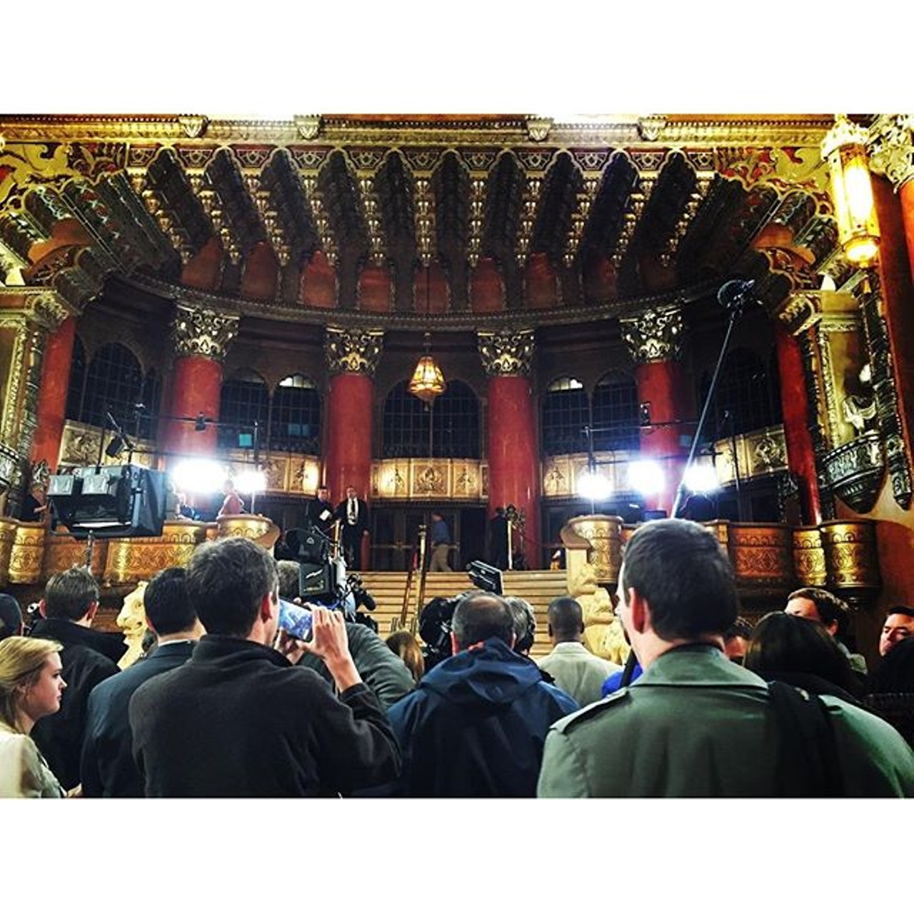 Inside, media gathered in the grand lobby of the Fox Theatre to await the candidates.
Photo via Instagram user @Eenafefe