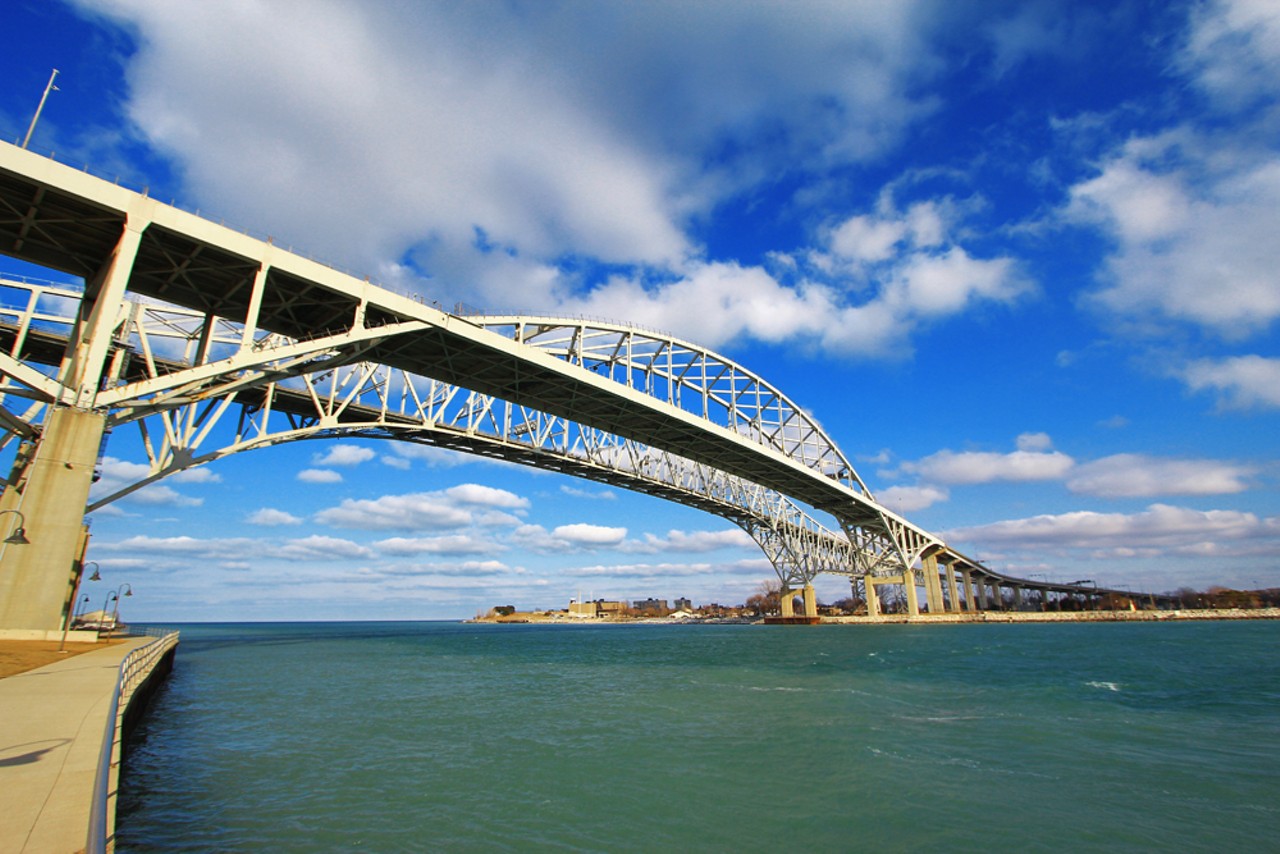 Thomas Edison Park
Thomas Edison Pkwy., Port Huron
Frighters, the Blue Water Bridge, and a lighthouse can all be found in Thomas Edison's childhood hometown, which, if you plan your trip accordingly, can serve as a scenic and historic escape. I-94 East from Detroit will lead you to 23 Mile Road and Old Jefferson Avenue, which runs along the St. Clair River to where it opens into Lake Huron. 
Matthew Gordon/Wikipedia Commons