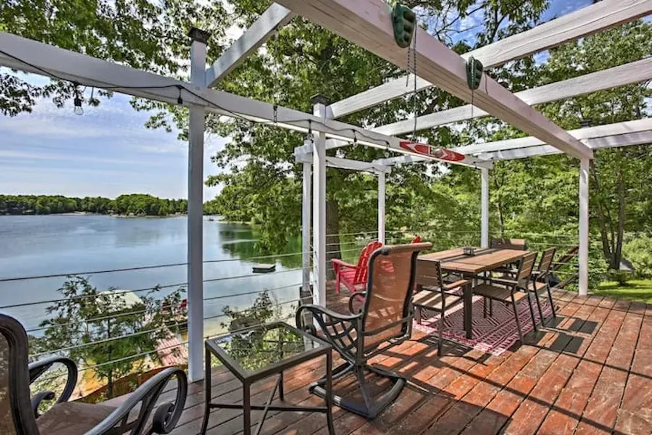 Cozy Traverse City House with Private Beach6 guests, 2 bedrooms, 4 beds, 2 baths $293 per night Two words: private beach. At this cozy and rustic Traverse City property, you can listen to the sounds of the beach waves without budging from the porch. This 1,000-sq. ft. home features a wood-burning fire pit, fishing dock, hammock, a boat ramp for all you beautiful boaters. You can experience some much needed rest and relaxation on the shore of Silver Lake. Want to get wet? There are paddle boats, kayaks, and rowboats available for use. Photos via Airbnb.com