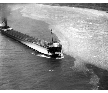 A freighter in 1929 on the Detroit River.