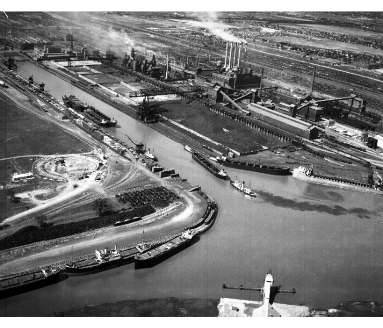 Freighters on the River Rouge in 1936.