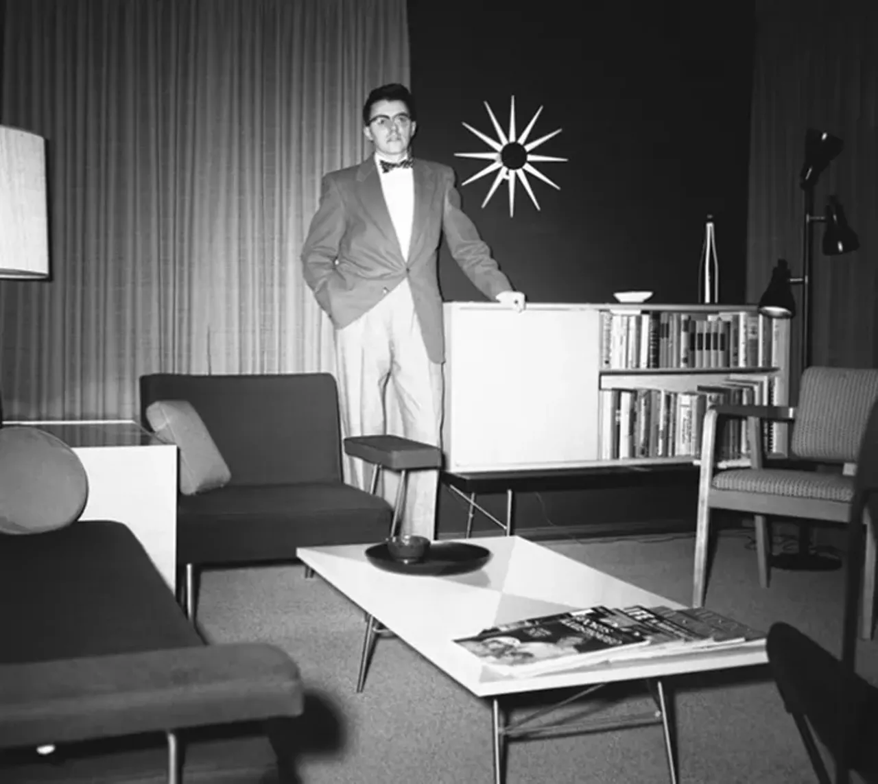 Self portrait - "This shot was really about the living room. I'd assembled quite a room, with all Herman Miller furniture and modern accessories. I was very proud of it as its owner and the designer of the room, but to take a photo of it, there needed to be a subject. I was never interested in self-portraits. You got to admit, that's a room."