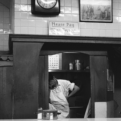 Short order cook, head in hand, Detroit, 1963 - "There's a true sense of exhaustion captured in this shot. We know that feeling. But then, maybe it's more, maybe what he's feeling is more grave than that. Despondence? We don't know, we can only wonder. Maybe he's just tired."