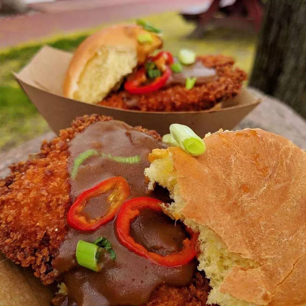 Green Dot Stables &#151; Fried Chicken, Lansing Fried Chicken, Hot Brown, Fried Chicken Cesar, Katsu Curry 2200 W. Lafayette Blvd., Detroit; 313-962-5588; greendotstables.com If you&#146;re craving a quality chicken sandwich but don&#146;t want anything gargantuan or messy, slide into this slider bar. Green Dot Stables&#146; sliders serve delicious food at low prices. With multiple affordable chicken sandwich options, it&#146;s tempting to try them all! Photo via Green Dot Stables / Facebook