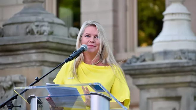 MIGOP Co-Chair Meshawn Maddock campaigns in Lansing on Aug. 27, 2022.