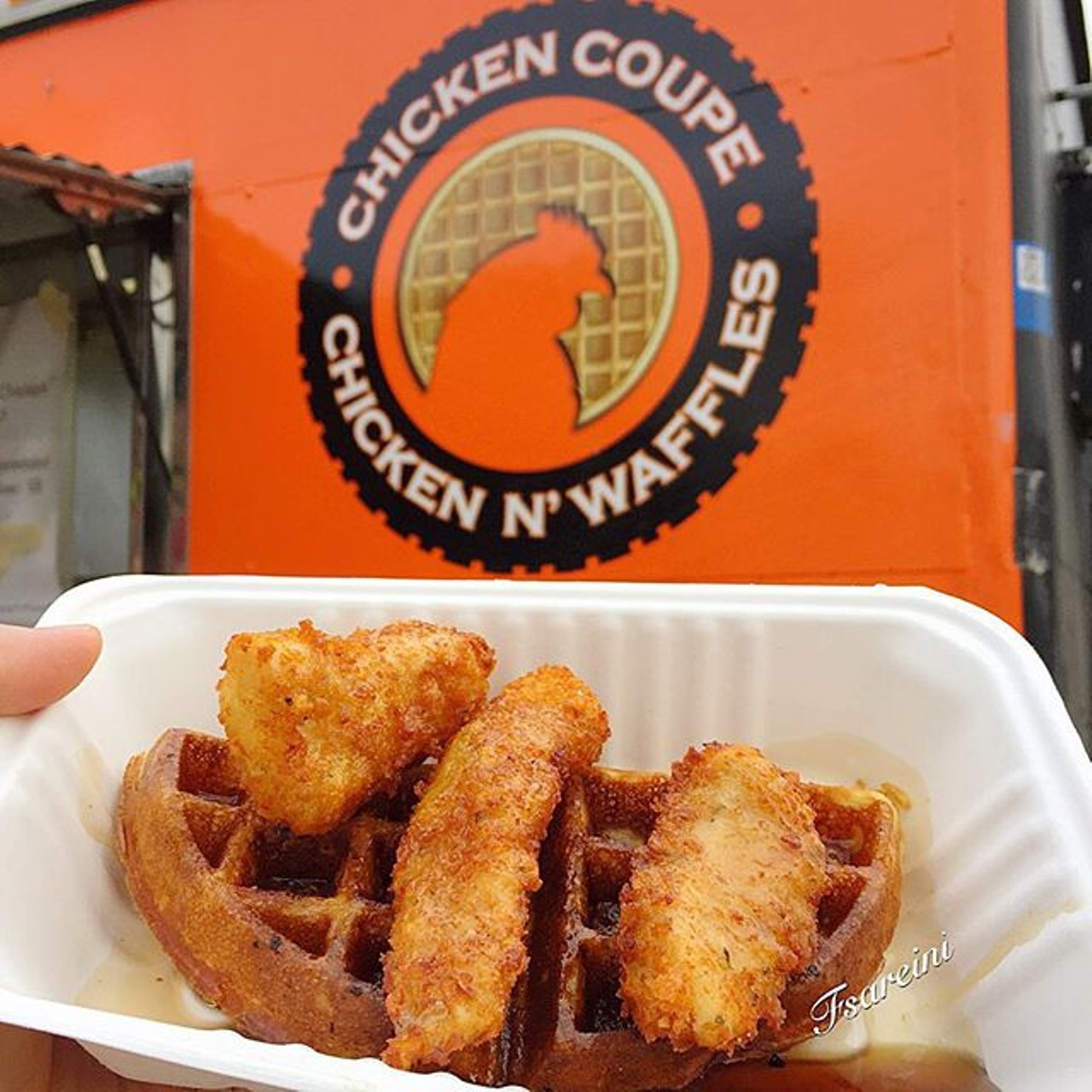 Chicken Coupe 
Nothing is better than chicken and waffles. The chicken coupe serves up mouth watering fried chicken with puffy belgian waffles. They even have fried chicken in a waffle cone! (Photo via Instagram user @fsareini)