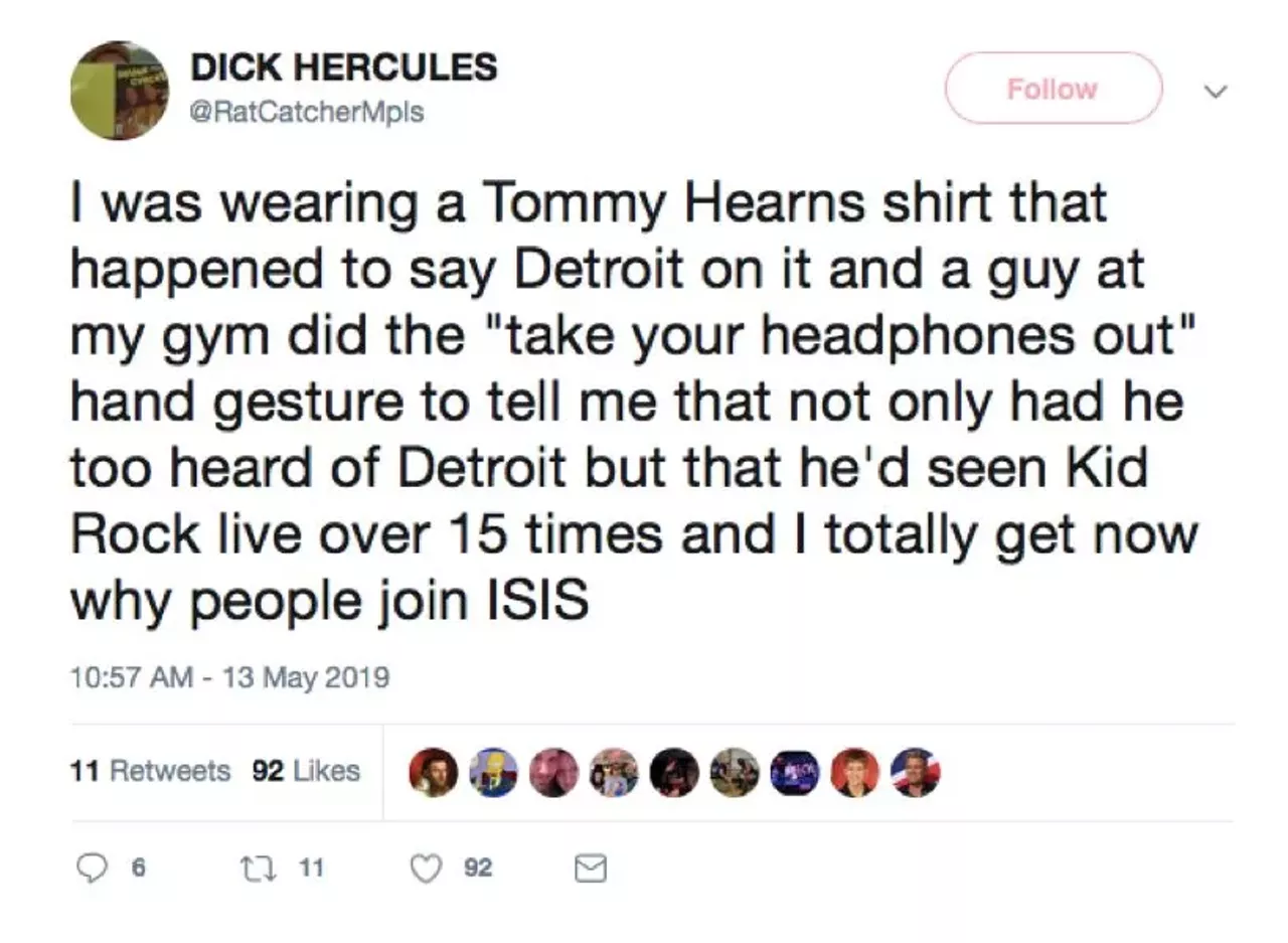 Wearing a shirt with &#147;Detroit&#148; on it to might solicit unwanted human interaction.&nbsp; @RatCatcherMpls / Twitter