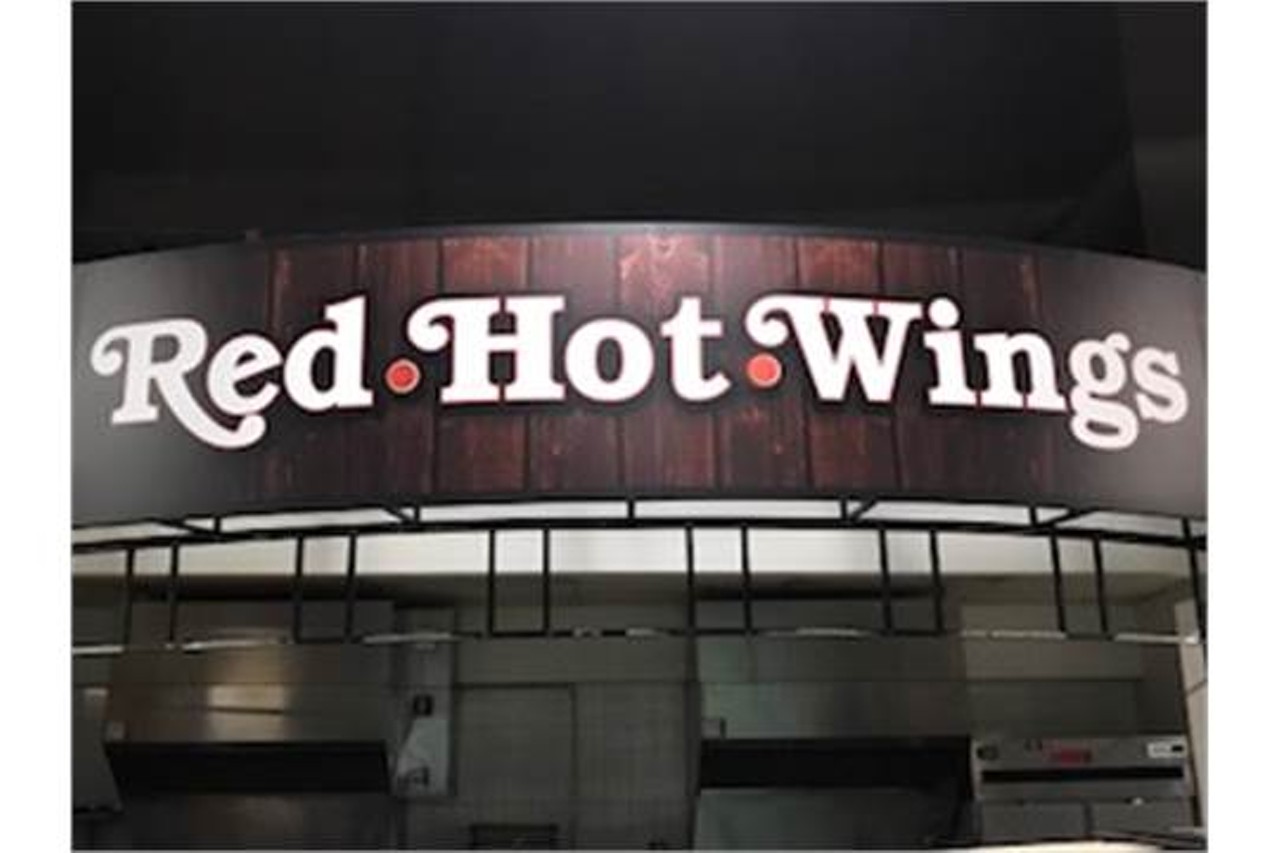 Red Hot Wings sign.