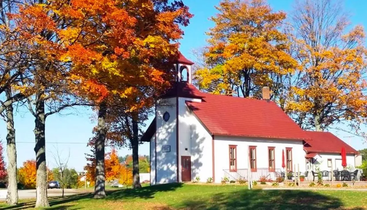 Peninsula Cellars 11480 Center Rd., Traverse City; 231-933-9787; peninsulacellars.com The Peninsula Cellars tasting room is a converted one room schoolhouse in Traverse City. The outdoor patio overlooks the vineyard for a serene tasting experience. Photo via Google Maps