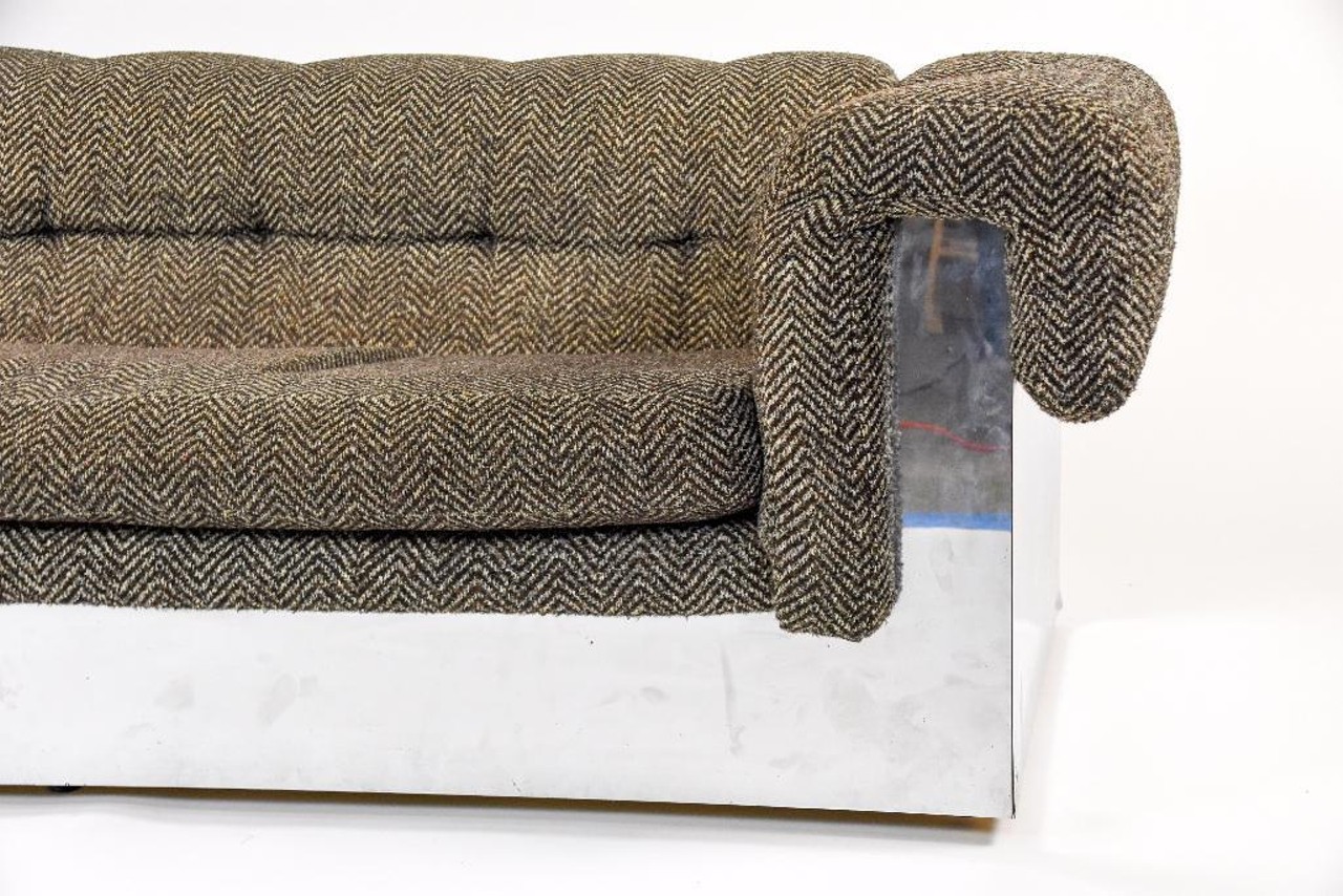 Milo Baughman chrome wrapped mirrored sofa