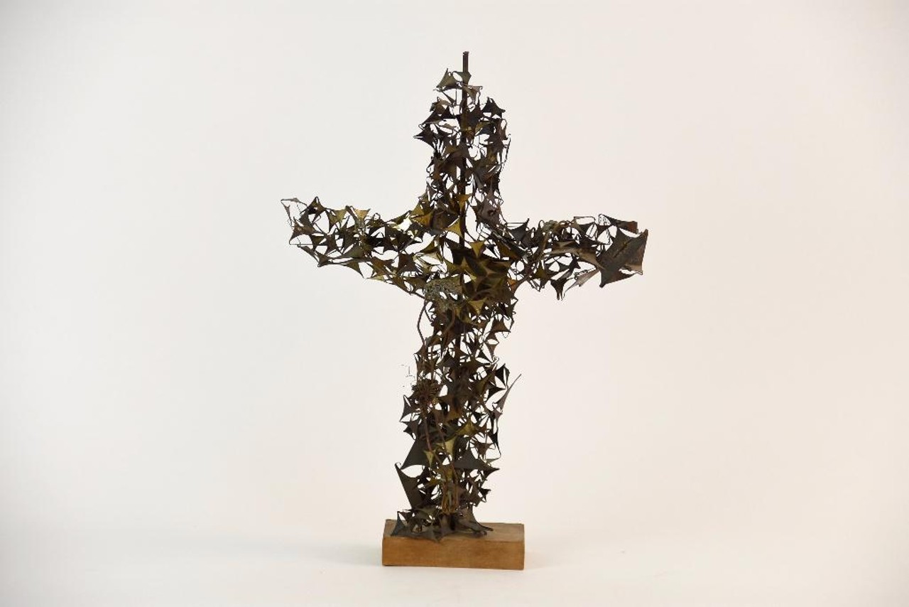 Mid-century Brutalist metal sculpture, Jesus on Cross