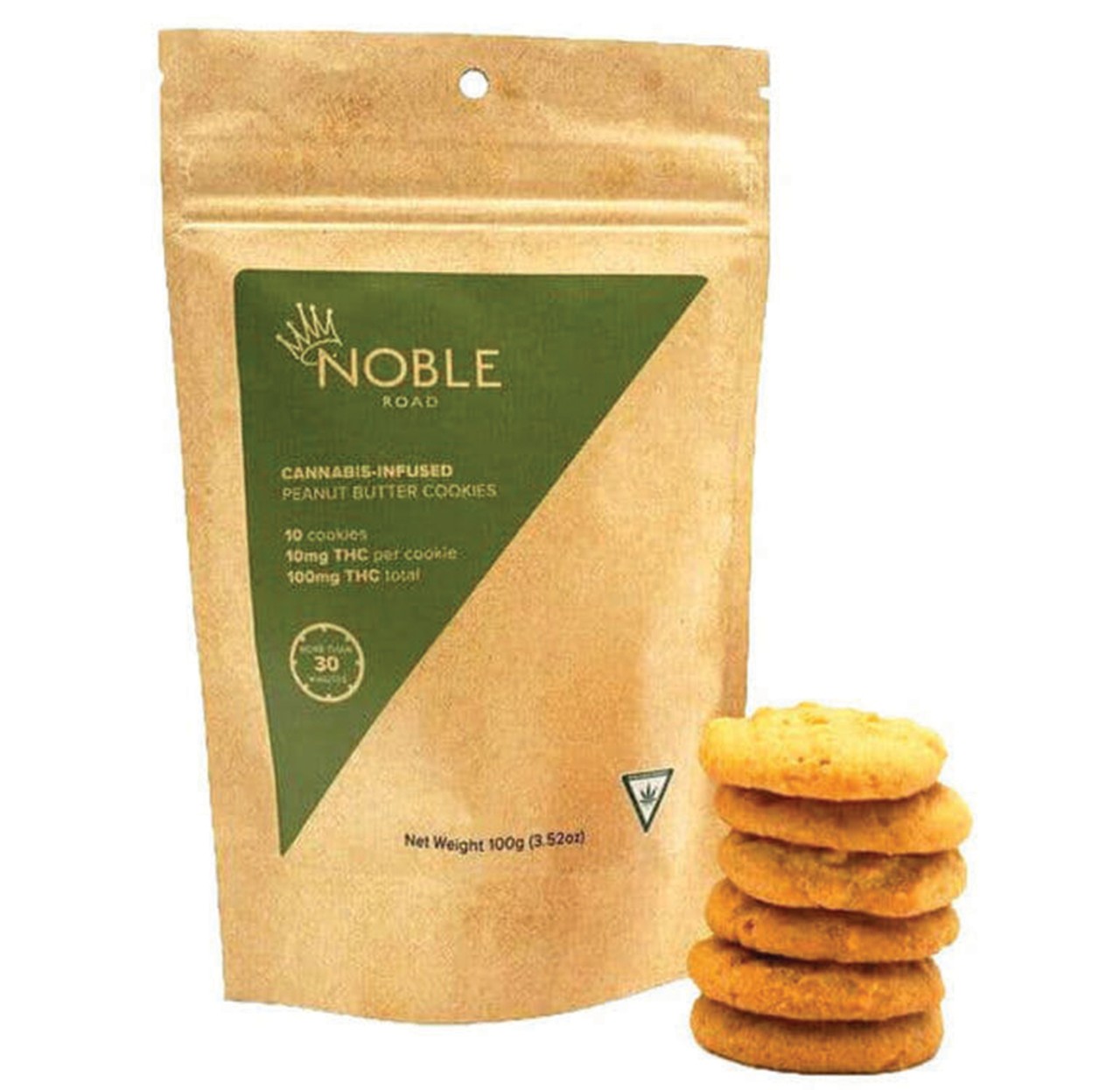 For those with a major sweet tooth&#133; but who know how to moderate
Noble Road Molasses, Peanut Butter or Chocolate Chip cookies, 10-pack, 100mg THC, $20
New Standard, 24906 John R Rd., Hazel Park; 248-873-0420; anewstandard.com
Noble Road, a Black-owned Lansing-based company, is not messing around, folks. Their selection of artisanal baked goods, which are made by simmering sweet-cream butter with flower to create their proprietary cannabutter, come in delectable flavors that &#151; you guessed it &#151; will get you high AF. Each pack comes with 10 cookies, and each cookie contains 10mg of THC. That&#146;s 100mg of tasty THC goodness that should ABSOLUTELY be kept far, far away from little ones because, even if you&#146;re an adult who understands moderation (well, almost), these discs of delight are irresistable. If you want the buzz without the calories, Noble Road also offers vape cartridges.