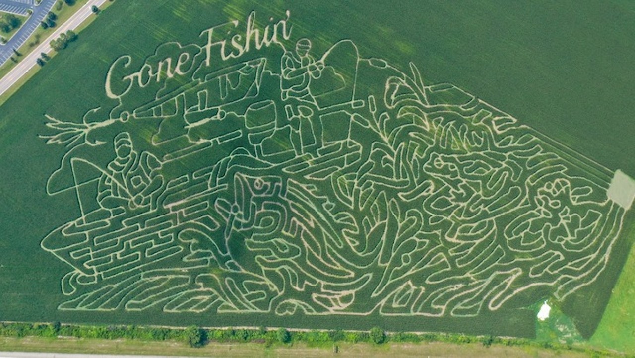 Farmer J&#146;s World Record Corn Maze
16405 Pherdun Rd., Dundee; 734-717-2376; cornmazefun.net
Summer may have come to close but there&#146;s still time to go fishin&#146; at Farmer J&#146;s World Record Conmaze. This Dundee-based maze broke two Guinness World Records in 2010 for world&#146;s longest corn maze path and world&#146;s biggest, coming in at 10.5 miles.
Photo via Farmer J&#146;s World Record Cornmaze / Facebook