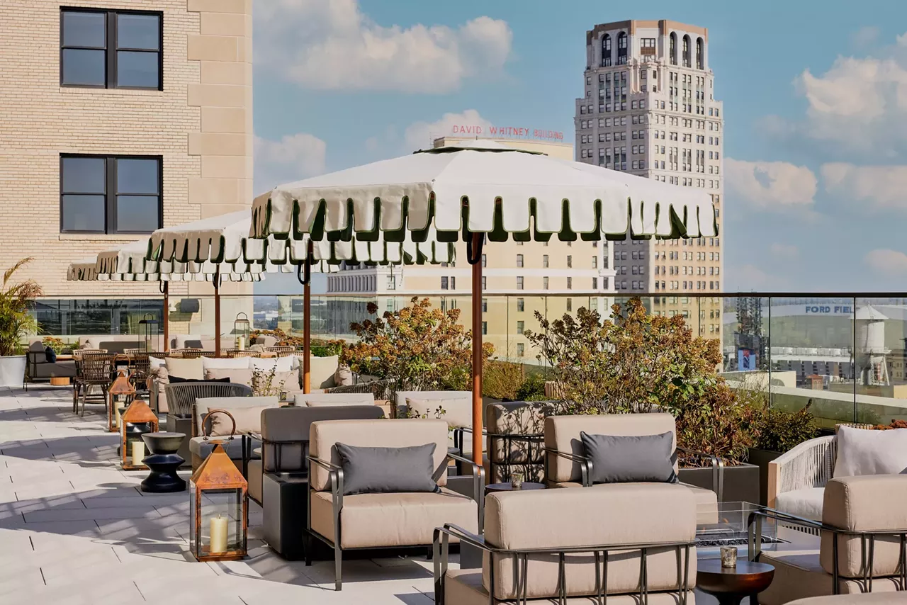 Kamper's Rooftop Lounge - 1265 Washington Blvd., Detroit Bedrock’s $400 million development of Detroit’s historic Book Tower features a rooftop bar, which opened in October 2023. Along with a new experience, Kamper's showcases a stunning view of the city alongside refreshing summer drinks. 