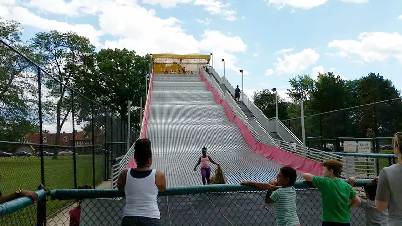 Belle Isle’s giant slide Riding down the giant slide on Belle Isle is a right of passage — if you survive. Historically, riders only had to worry about burning their legs on the sun-baked slide, but now that the yellow coating is gone, it’s more slippery than it used to be. Beware.