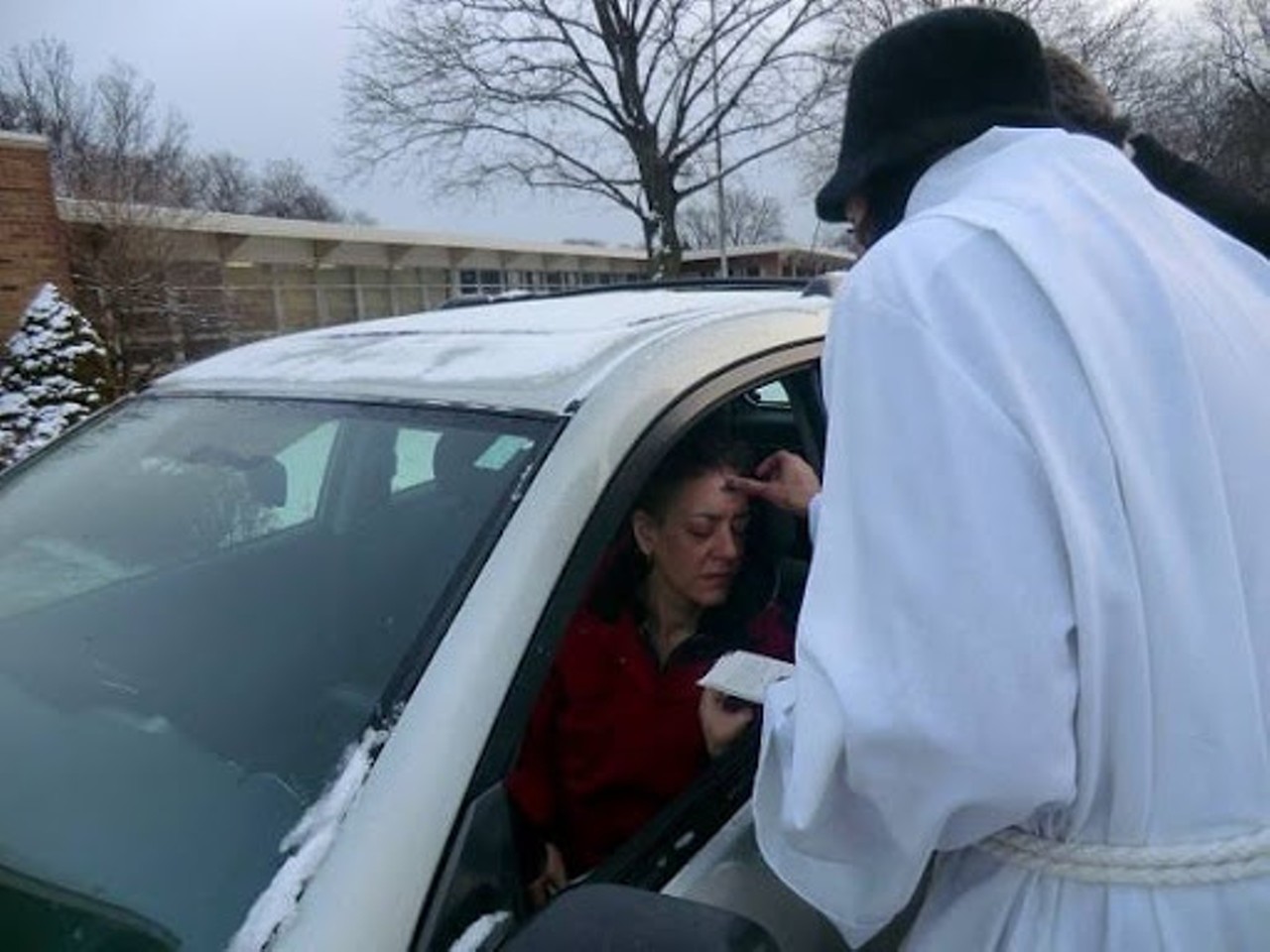 Drive-thru Ash Wednesday
This is pretty much the most Michigan thing ever. St. Dave&#146;s Episcopal Church in Southfield makes it easier for Christians to receive their annual forehead smudge for Ash Wednesday. The drive-thru is accessible from 12 Mile Road, and motorists can enter from one of two driveways to receive their ashes, and then exit back onto 12 Mile Road.
Photo courtesy of St. Dave&#146;s Episcopal Church