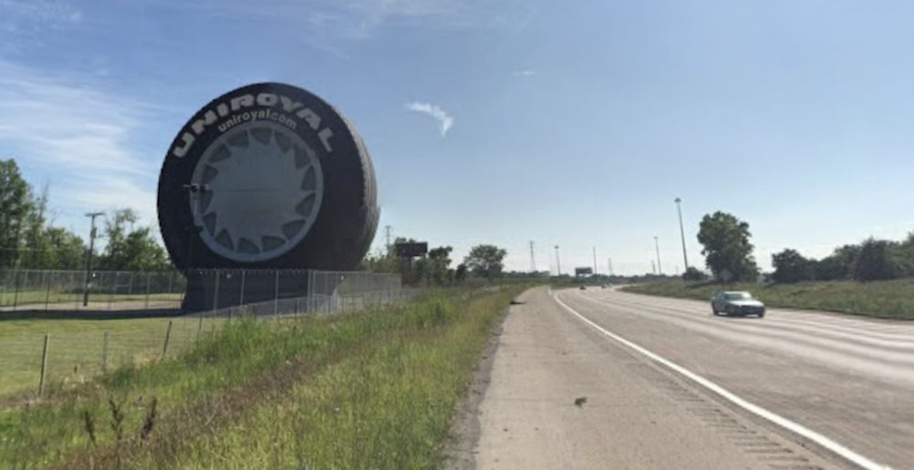 Uniroyal Tire
I-94, Allen Park
Whether you&#146;re on your way to the airport or passing through southeast Michigan, this massive Tire is sure to catch your eye. Sitting on I-94, this massive tire used to be a Ferris wheel during the 1964 World's Fair. After the fair, the tire found its home in Allen Park, where it has lived since 1966. The tire stands at about 80 feet tall and weighs 11 tons. To ease any fears that it might someday roll away, the tire is said to be able to withstand hurricane-force winds.
Photo via GoogleMaps