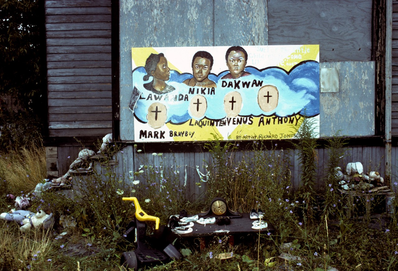 Memorial to seven children killed in a house fire on Feb 18, 1993. 2258 Mack Avenue,  Detroit, 1993